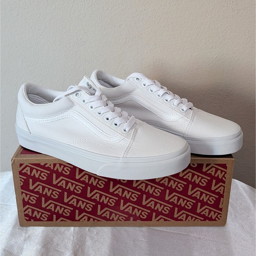 New Vans Old Skool Canvas White Shoes Unisex Men's 9.5 Women's 11